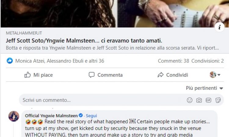 Malmsteen risponde a Soto tramite Metal Hammer Italia
